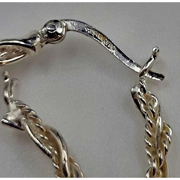 Sterling Silver Twisted Hoop Earrings 1in Signed - Picture 3 of 3